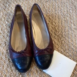 Chanel Ballet Flats, Size 38.5, Brown with Black Toe